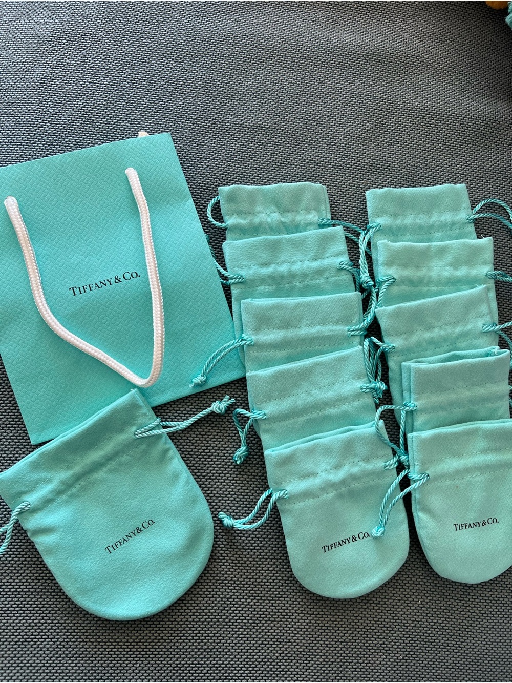 Tiffany & Co. Robin's Egg Blue Velvet Drawstring Pouches and Gift Bag